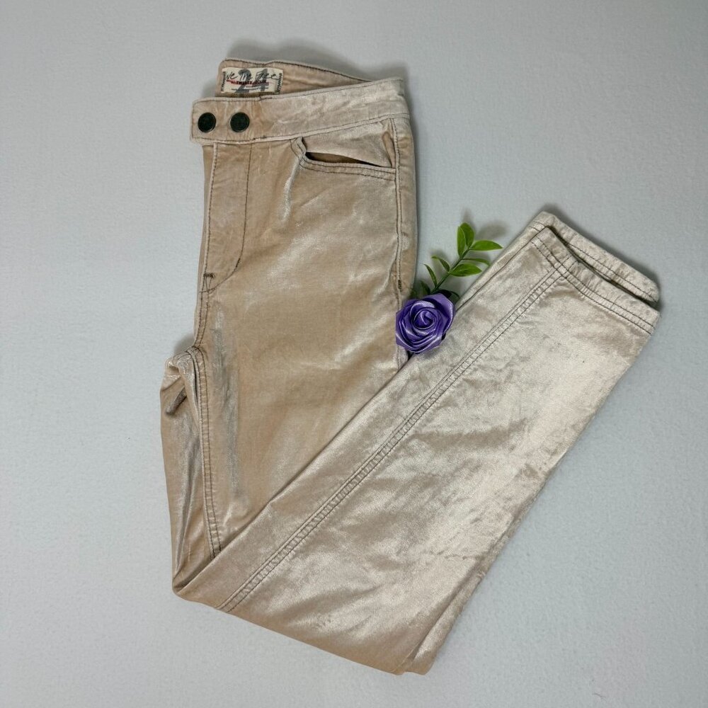 We The Free Beige Metallic Pants Size 24 Straight Leg Velvet-Like Texture